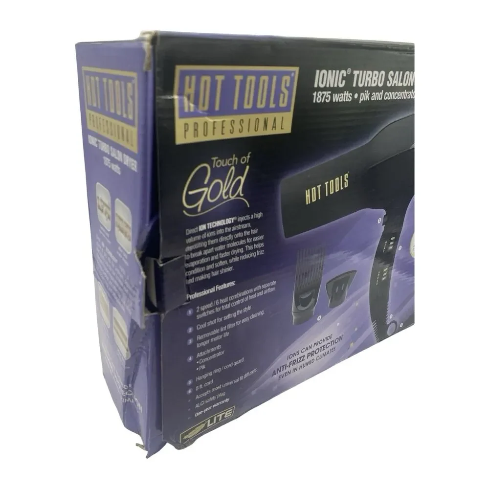 Hot Tools Ionic Turbo Salon Hair Dryer Black 1875 watts Touch of Gold